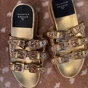 Laurence decade triple strap gold sandal